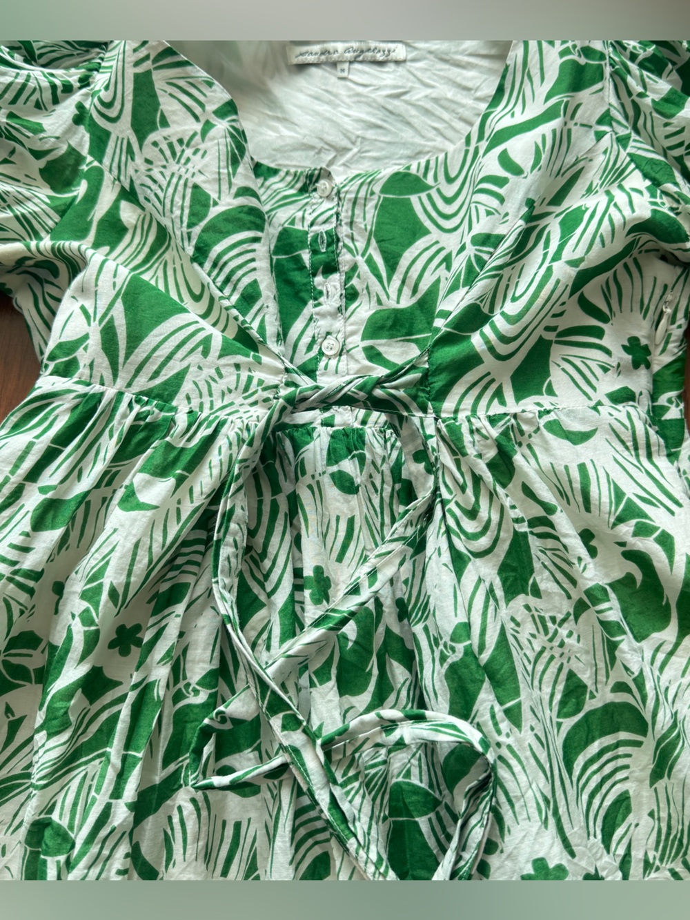 Silk Women's Green White Floral Tie Front Dress Size 36 - Picture 6 of 9